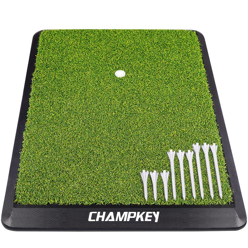 CHAMPKEY Premium Synthetic Turf Golf Hitting Mat | Heavy Duty Rubber Base Golf Practice Mat | Come with 1 Rubber Tee and 9 Plastic Tees (13" x 17", LITE Version) - Image 1